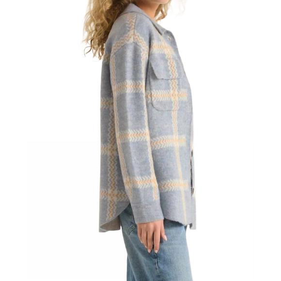 NEW Z SUPPLY tyler plaid sweater jacket in light denim - Picture 3 of 3